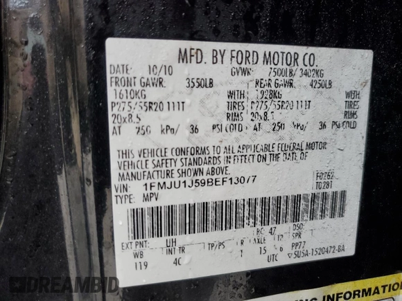 2011 Ford Expedition XLT z VIN 1FMJU1J59BEF13077, wystawiony jako Copart lot #44990515 z przebiegiem 151 317 mil mil oraz Szkoda całkowita • Salvage title. Historia ofert i sprzedaży dostępna na DreamBid. Obrazek 13.
