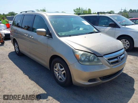 2005 Honda Odyssey EX-L with VIN 5FNRL38755B107829, listed as a IAAI auction lot 42422225 with 227,008 mi miles and . Bid and sale history available at DreamBid. Image 1.