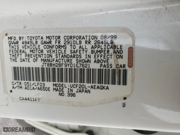 2000 Lexus LS 400 with VIN JT8BH28F9Y0167621, listed as a Copart auction lot 42438605 with 254,587 mi miles and Salvage Title. Bid and sale history available at carsss.com. Image 13.
