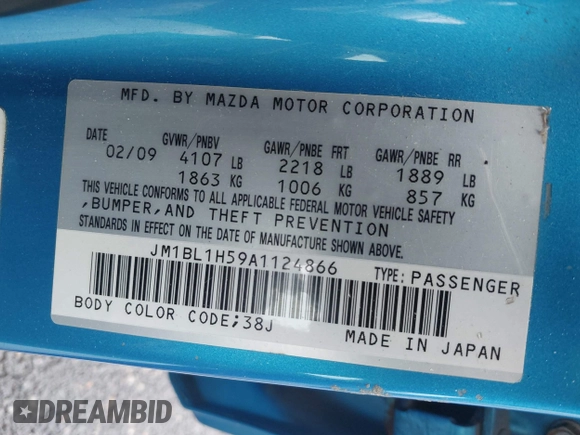 2010 Mazda 3 S Sport with VIN JM1BL1H59A1124866, listed as a IAAI auction lot 42221815 with 82,169 mi miles and . Bid and sale history available at DreamBid. Image 9.