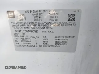 2011 GMC Terrain SLT-1 with VIN 2CTALUEC8B6313396, listed as a IAAI auction lot 42160607 with 147,156 mi miles and . Bid and sale history available at carsss.com. Image 9.