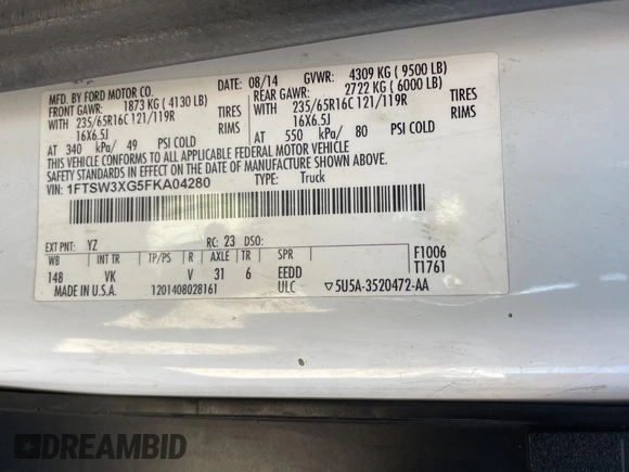 2015 Ford Transit with VIN 1FTSW3XG5FKA04280, listed as a Copart auction lot 81306424 with 293,263 mi miles and Clean Title. Bid and sale history available at DreamBid. Image 10.