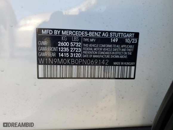 2023 Mercedes-Benz EQB with VIN W1N9M0KB0PN069142, listed as a Copart auction lot 75559414 with 4,799 mi miles and Salvage Title. Bid and sale history available at carsss.com. Image 12.