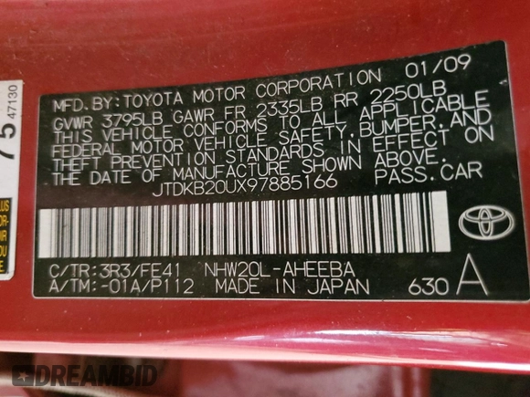 2009 Toyota Prius with VIN JTDKB20UX97885166, listed as a Copart auction lot 52920025 with 263,125 mi miles and Salvage Title. Bid and sale history available at carsss.com. Image 14.