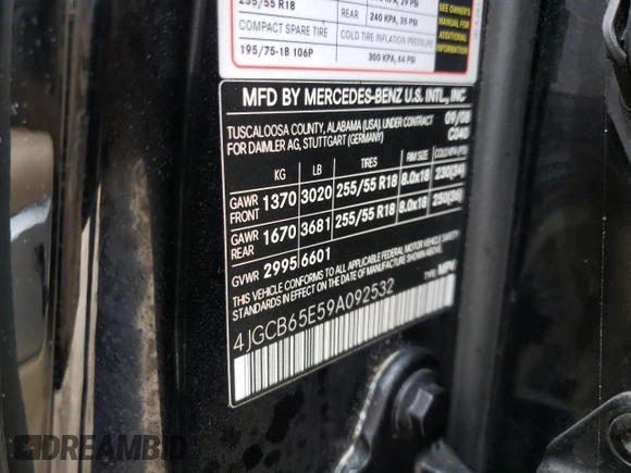 2009 Mercedes-Benz R 3.5L with VIN 4JGCB65E59A092532, listed as a Copart auction lot 34087562 with Not Provided miles and Clean Title. Bid and sale history available at DreamBid. Image 10.