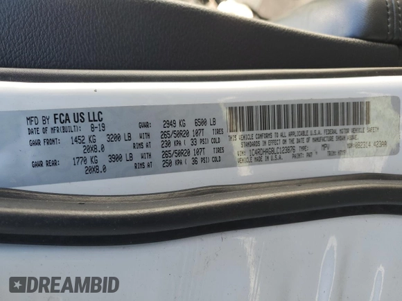 2020 Dodge Durango SXT Plus with VIN 1C4RDHAG8LC123876, listed as a Copart auction lot 49729735 with Not provided miles and Non repairable. Bid and sale history available at DreamBid. Image 15.