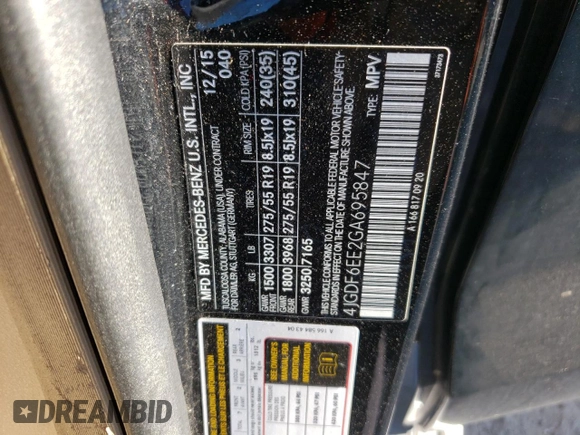 2016 Mercedes-Benz GL with VIN 4JGDF6EE2GA695847, listed as a Copart auction lot 75480934 with 143,445 mi miles and Salvage Title. Bid and sale history available at carsss.com. Image 14.
