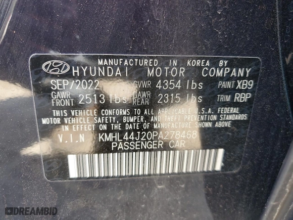 2023 Hyundai Sonata SEL Plus with VIN KMHL44J20PA278468, listed as a Copart auction lot 50638855 with 57,846 mi miles and Non Repairable. Bid and sale history available at carsss.com. Image 12.
