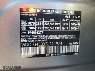 2016 Mercedes-Benz GLA with VIN WDCTG4EBXGJ211974, listed as a Copart auction lot 48571475 with 108,191 mi miles and Salvage Title. Bid and sale history available at carsss.com. Image 13.