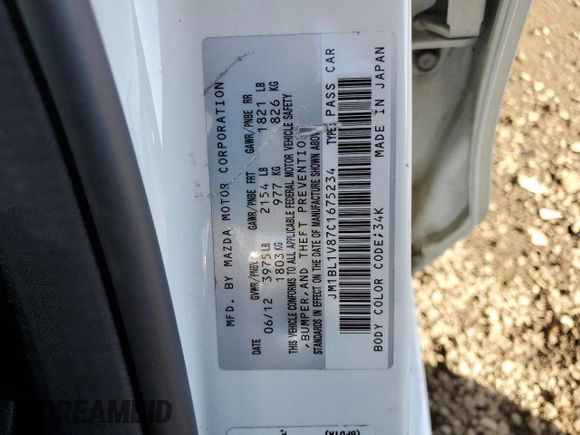 2012 Mazda 3 i Touring with VIN JM1BL1V87C1675234, listed as a Copart auction lot 44818315 with Not Provided miles and Salvage Title. Bid and sale history available at DreamBid. Image 12.
