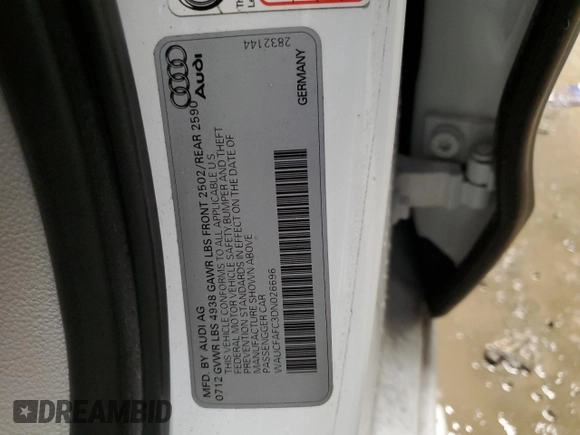 2013 Audi A6 2.0T Premium with VIN WAUCFAFC3DN026696, listed as a Copart auction lot 85013694 with 117,538 mi miles and Salvage Title. Bid and sale history available at carsss.com. Image 12.