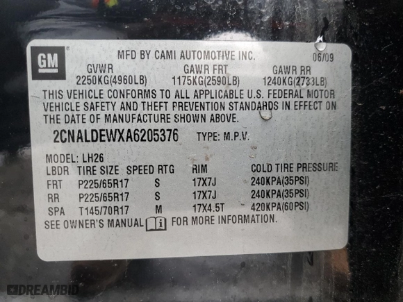 2010 Chevrolet Equinox LT w/1LT with VIN 2CNALDEWXA6205376, listed as a Copart auction lot 51132655 with 114,967 mi miles and Salvage Title. Bid and sale history available at carsss.com. Image 14.