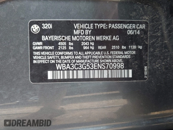 2014 BMW 3 Series 320i xDrive с VIN WBA3C3G53ENS70998, выставлен на аукционе IAAI как лот 42474316 с пробегом 91 411 миль миль и . История ставок и продаж доступна на DreamBid. Изображение 9.