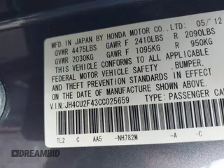 2012 Acura TSX с VIN JH4CU2F43CC025659, выставлен на аукционе IAAI как лот 42675356 с пробегом 122 246 миль миль и . История ставок и продаж доступна на DreamBid. Изображение 9.