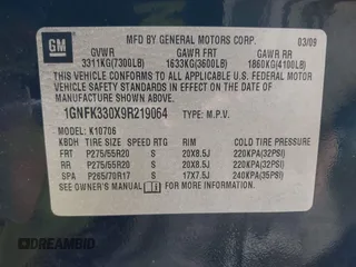 2009 Chevrolet Tahoe LTZ z VIN 1GNFK330X9R219064, wystawiony jako IAAI lot #42261154 z przebiegiem 125 511 mil mil oraz . Historia ofert i sprzedaży dostępna na DreamBid. Obrazek 9.