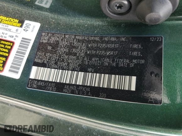 2024 Toyota Sienna LE z VIN 5TDBRKEC7RS187146, wystawiony jako Copart lot #56322655 z przebiegiem 21 611 mil mil oraz Szkoda całkowita • Salvage title. Historia ofert i sprzedaży dostępna na DreamBid. Obrazek 13.