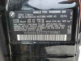1996 BMW 3-Series 328IC with VIN WBABK8327TET92381, listed as a Copart auction lot 54410784 with 102,695 mi miles and Salvage Title. Bid and sale history available at carsss.com. Image 12.
