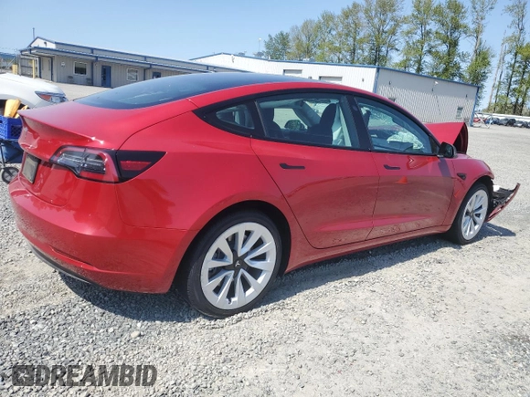 2022 Tesla Model 3 with VIN 5YJ3E1EA7NF369811, listed as a Copart auction lot 54386705 with 80,478 mi miles and Salvage Title. Bid and sale history available at DreamBid. Image 3.