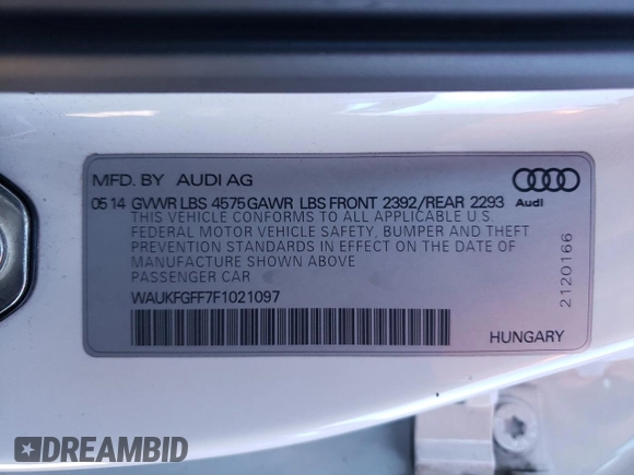 2015 Audi A3 2.0T Prestige with VIN WAUKFGFF7F1021097, listed as a Copart auction lot 78427753 with 119,166 mi miles. Bid and sale history available at carsss.com. Image 12.
