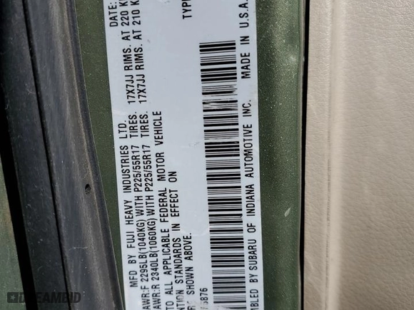 2005 Subaru Legacy Wagon (Natl) Outback R L.L. Bean Edition with VIN 4S4BP86C254365876, listed as a Copart auction lot 53139995 with 179,177 mi miles and Salvage Title. Bid and sale history available at carsss.com. Image 12.