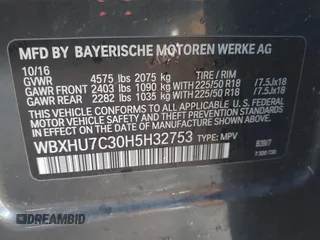 2017 BMW X1 sDrive28i with VIN WBXHU7C30H5H32753, listed as a IAAI auction lot 41441791 with 100,072 mi miles. Bid and sale history available at carsss.com. Image 9.