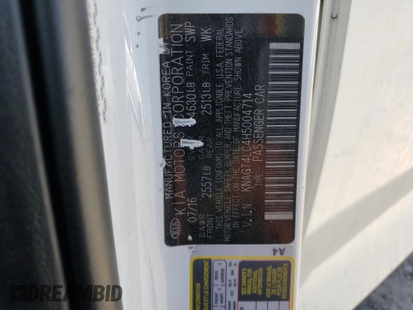 2017 Kia Optima z VIN KNAGT4LC4H5004714, wystawiony jako Copart lot #61169385 z przebiegiem 161 571 mil mil oraz Szkoda całkowita • Salvage title. Historia ofert i sprzedaży dostępna na DreamBid. Obrazek 12.