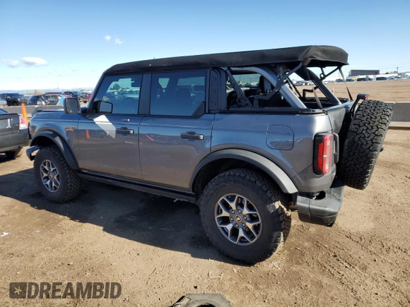 2023 Ford Bronco with VIN 1FMEE5DP0PLC10002, listed as a Copart auction lot 57272555 with 14,035 mi miles and Salvage title. Bid and sale history available at DreamBid. Image 2.
