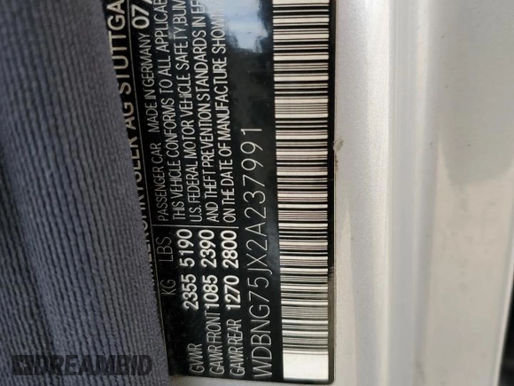 2002 Mercedes-Benz S 500 z VIN WDBNG75JX2A237991, wystawiony jako Copart lot #58341265 z przebiegiem Nie podano mil oraz Szkoda całkowita • Salvage title. Historia ofert i sprzedaży dostępna na DreamBid. Obrazek 12.