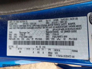 2011 Ford Fiesta SE with VIN 3FADP4BJXBM233657, listed as a IAAI auction lot 41916126 with 109,417 mi miles. Bid and sale history available at carsss.com. Image 9.
