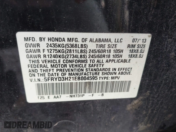 2014 Acura MDX with VIN 5FRYD3H21EB004595, listed as a IAAI auction lot 41653065 with 184,289 mi miles. Bid and sale history available at carsss.com. Image 9.