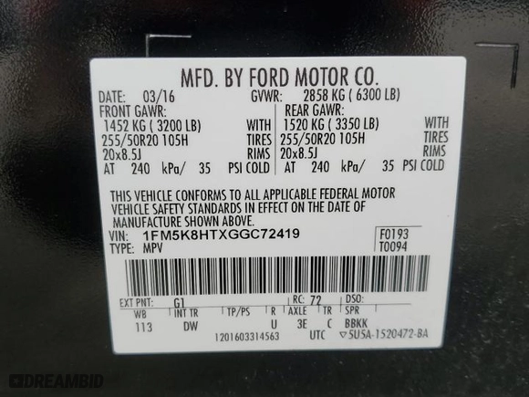 2016 Ford Explorer Platinum with VIN 1FM5K8HTXGGC72419, listed as a Copart auction lot 47393605 with 123,144 mi miles and Salvage Title. Bid and sale history available at carsss.com. Image 16.