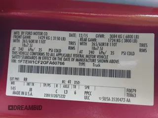 2016 Ford F-150 XL с VIN 1FTEW1CF2GFA60766, выставлен на аукционе IAAI как лот 42348336 с пробегом 120 473 миль миль и . История ставок и продаж доступна на DreamBid. Изображение 9.