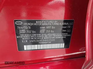 2017 Hyundai Sonata Sport z VIN 5NPE34AF2HH522599, wystawiony jako IAAI lot #41445340 z przebiegiem Nie podano mil oraz . Historia ofert i sprzedaży dostępna na DreamBid. Obrazek 9.
