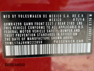 2017 Volkswagen Jetta SEL with VIN 3VWL17AJ9HM222858, listed as a Copart auction lot 61247685 with 86,819 mi miles and Salvage title. Bid and sale history available at DreamBid. Image 12.