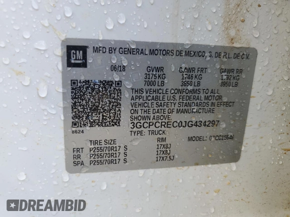 2018 Chevrolet Silverado 1500 LT with VIN 3GCPCREC0JG434297, listed as a Copart auction lot 46689365 with 88,437 mi miles and Salvage Title. Bid and sale history available at DreamBid. Image 12.