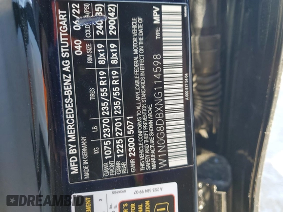 2022 Mercedes-Benz GLC 300 with VIN W1N0G8DBXNG114598, listed as a Copart auction lot 88006955 with Not provided miles and Salvage title. Bid and sale history available at DreamBid. Image 13.