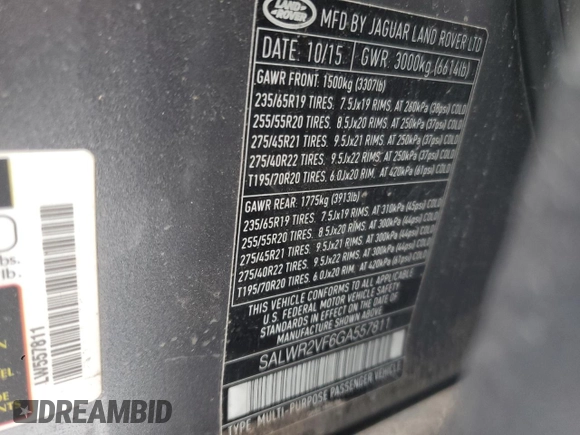 2016 Land Rover Range Rover Sport HSE with VIN SALWR2VF6GA557811, listed as a Copart auction lot 45324695 with 85,903 mi miles and Salvage Title. Bid and sale history available at DreamBid. Image 13.