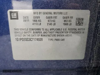 2012 Chevrolet Cruze LT w/2LT with VIN 1G1PG5SC0C7174928, listed as a Copart auction lot 50213635 with 127,748 mi miles and Salvage Title. Bid and sale history available at carsss.com. Image 12.