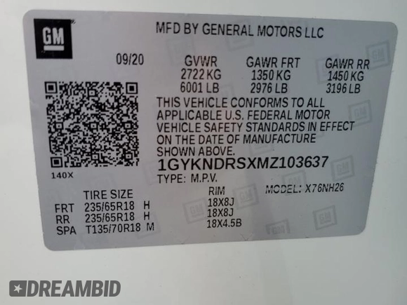 2021 Cadillac XT5 AWD Premium Luxury with VIN 1GYKNDRSXMZ103637, listed as a Copart auction lot 60472755 with 19,652 mi miles and Salvage title. Bid and sale history available at DreamBid. Image 14.