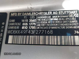 2003 Mercedes-Benz SLK 230 Kompressor с VIN WDBKK49F43F277168, выставлен на аукционе IAAI как лот 42388576 с пробегом 68 390 миль миль и . История ставок и продаж доступна на DreamBid. Изображение 9.
