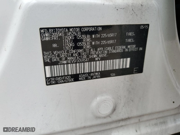 2015 Toyota RAV4 XLE with VIN JTMWFREV5FD059547, listed as a Copart auction lot 48899375 with 83,768 mi miles and Salvage Title. Bid and sale history available at carsss.com. Image 13.