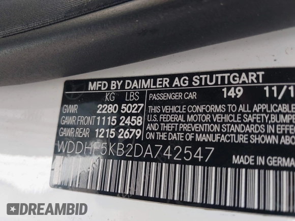 2013 Mercedes-Benz E 350 Luxury with VIN WDDHF5KB2DA742547, listed as a IAAI auction lot 42442044 with 167,240 mi miles and . Bid and sale history available at DreamBid. Image 9.