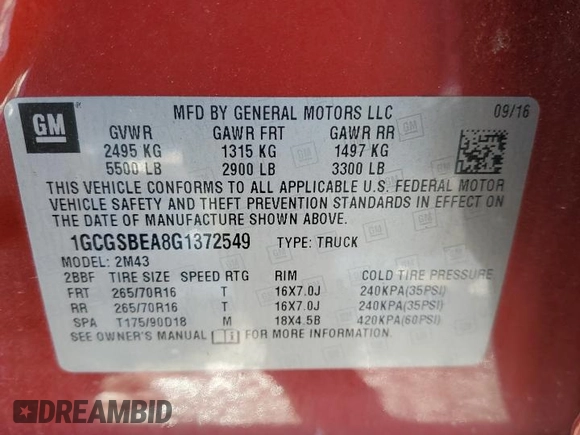 2016 Chevrolet Colorado 2WD WT z VIN 1GCGSBEA8G1372549, wystawiony jako Copart lot #43531895 z przebiegiem 110 164 mil mil oraz Szkoda całkowita • Salvage title. Historia ofert i sprzedaży dostępna na DreamBid. Obrazek 14.