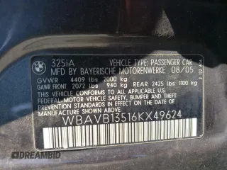 2006 BMW 3 Series 325i with VIN WBAVB13516KX49624, listed as a Copart auction lot 63456804 with 189,764 mi miles and Salvage Title. Bid and sale history available at carsss.com. Image 12.