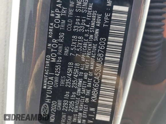 2021 Hyundai Kona Night Edition with VIN KM8K6CA53MU687603, listed as a Copart auction lot 75451844 with 18,292 mi miles and Salvage Title. Bid and sale history available at DreamBid. Image 13.