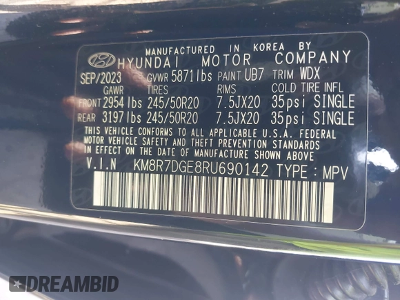 2024 Hyundai Palisade Calligraphy z VIN KM8R7DGE8RU690142, wystawiony jako IAAI lot #42287215 z przebiegiem 28 603 mil mil oraz . Historia ofert i sprzedaży dostępna na DreamBid. Obrazek 9.
