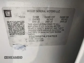2020 Chevrolet Malibu LS with VIN 1G1ZB5ST4LF047015, listed as a IAAI auction lot 41680005 with 90,461 mi miles and . Bid and sale history available at DreamBid. Image 9.