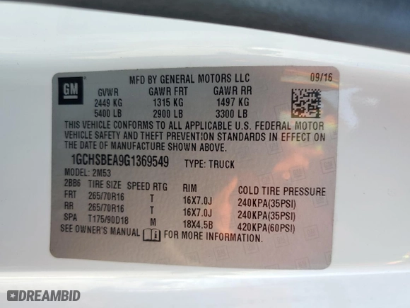 2016 Chevrolet Colorado 2WD WT with VIN 1GCHSBEA9G1369549, listed as a Copart auction lot 49594625 with 39,205 mi miles and Salvage Title. Bid and sale history available at carsss.com. Image 12.