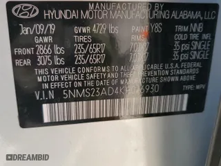 2019 Hyundai Santa Fe SE with VIN 5NMS23AD4KH076930, listed as a Copart auction lot 47891805 with 117,052 mi miles and Salvage Title. Bid and sale history available at carsss.com. Image 14.