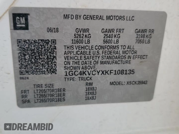 2019 Chevrolet Silverado 3500HD Work Truck with VIN 1GC4KVCYXKF108135, listed as a Copart auction lot 42558985 with 121,049 mi miles and Salvage Title. Bid and sale history available at carsss.com. Image 12.
